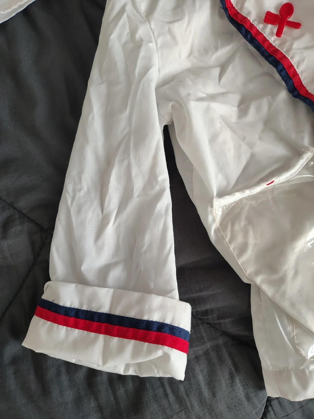 White Chef Jacket Wearable For Kids with Red and Navy Trim.Toys R US
